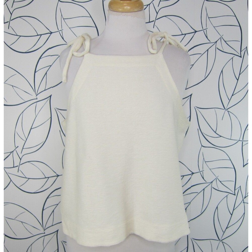 Madewell Women's Tie-Shoulder Tank Top Size XL #M0073 Ivory Textured